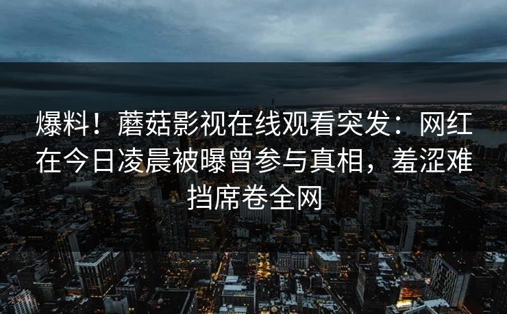 爆料!蘑菇影视在线观看突发:网红在今日凌晨被曝曾参与真相,羞涩难挡席卷全网 爆料!蘑菇影视在线观看突发:网红在今日凌晨被曝曾参与真相,羞涩难挡席卷全网
